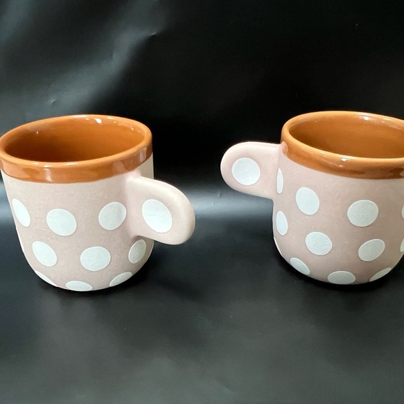 KAKI Espresso Cups Set of 2-3 Ounce Clay Espresso Cups Pink with White Polka Dot - Picture 3 of 6